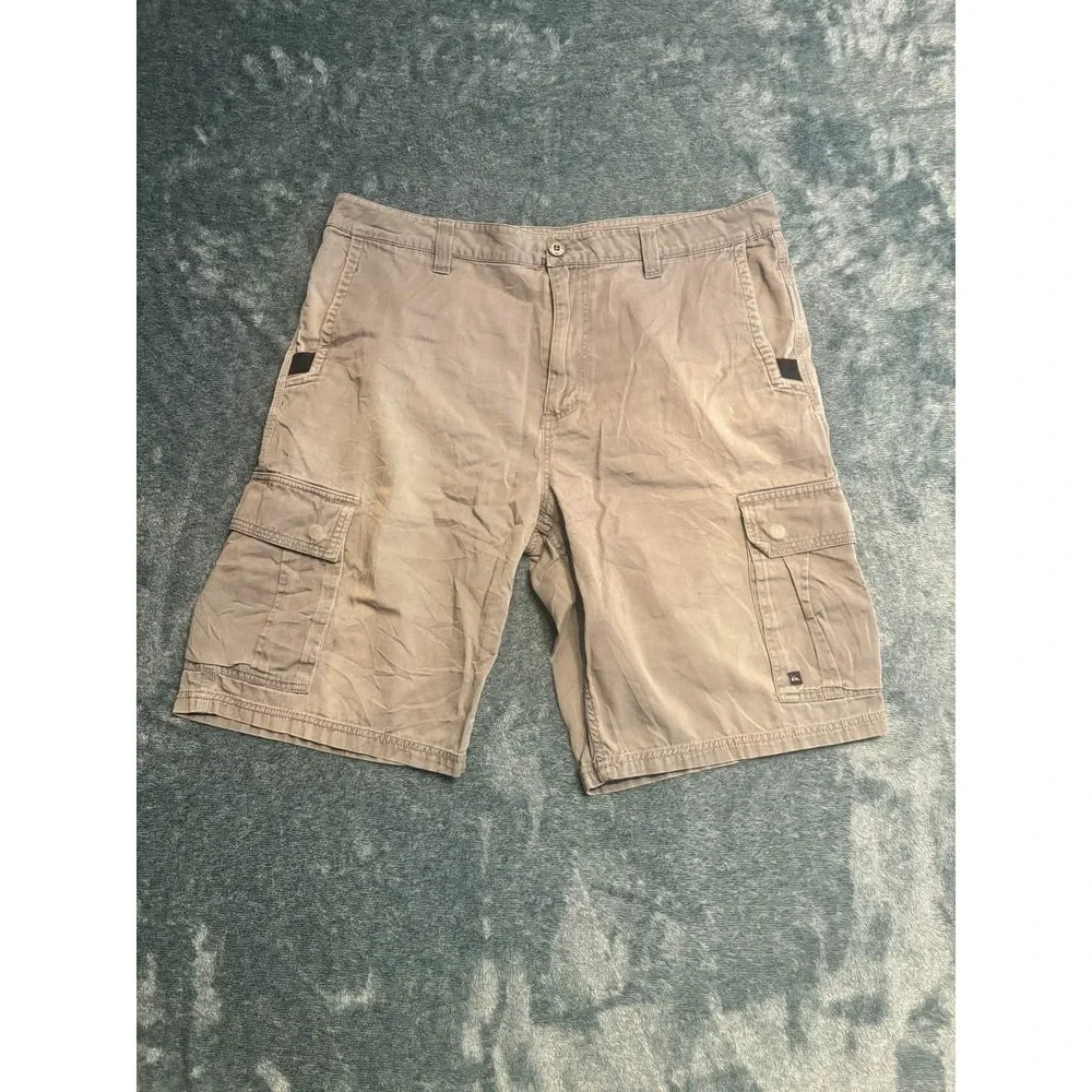 Quiksilver Mens Tan Khaki 100% Cotton Multi Pocket Cargo Shorts Size 36